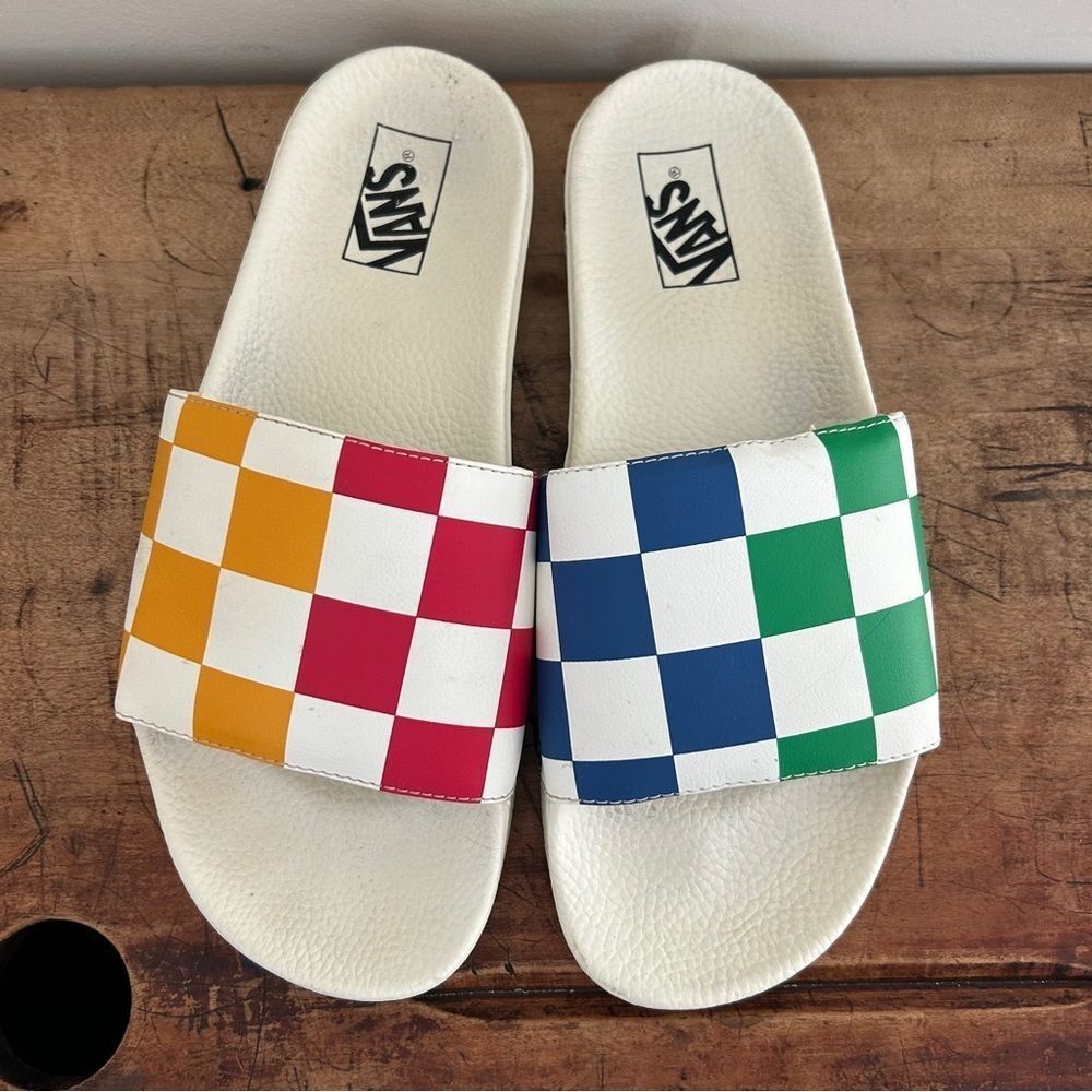 Vans half big checker slide-on shoes slides men's sz 11 preworn - Picture 11 of 13